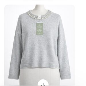 H&M Light Gray Pearl-Trimmed Sweater